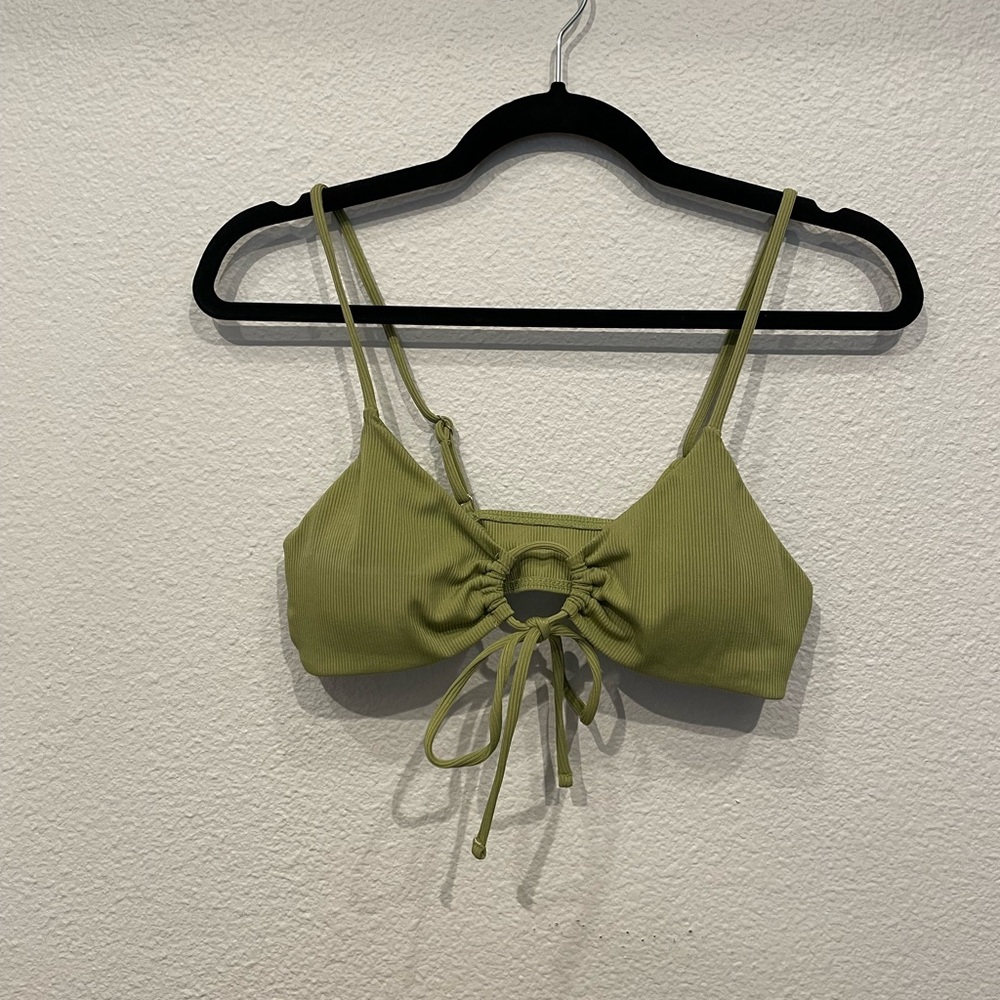 Olive Green Front Tie Boho Bikini Top